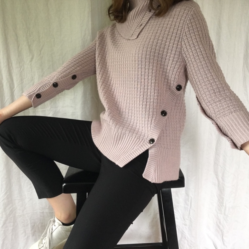 Land's End pink asymmetrical turtleneck sweater